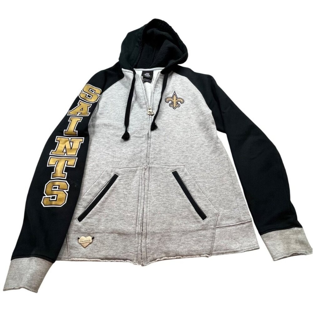 New Orleans Saints Hoodie Women Small Gray Black Zip Up Reebok NFL Team Apparel